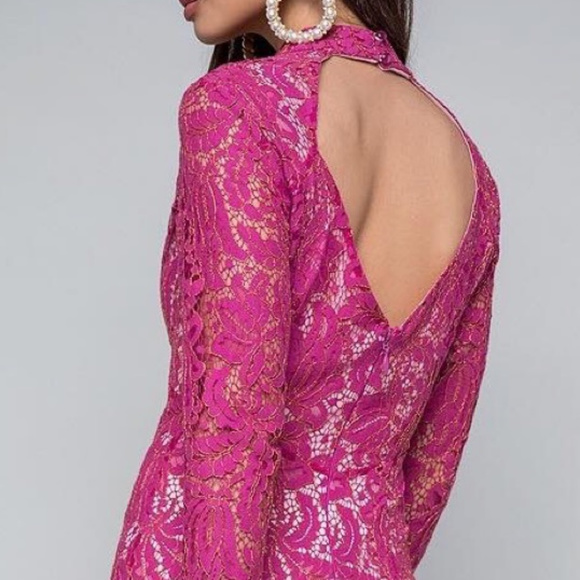 💋 bebe pink fuschia lace long sleeve dress M New RARE💋 - Picture 3 of 7